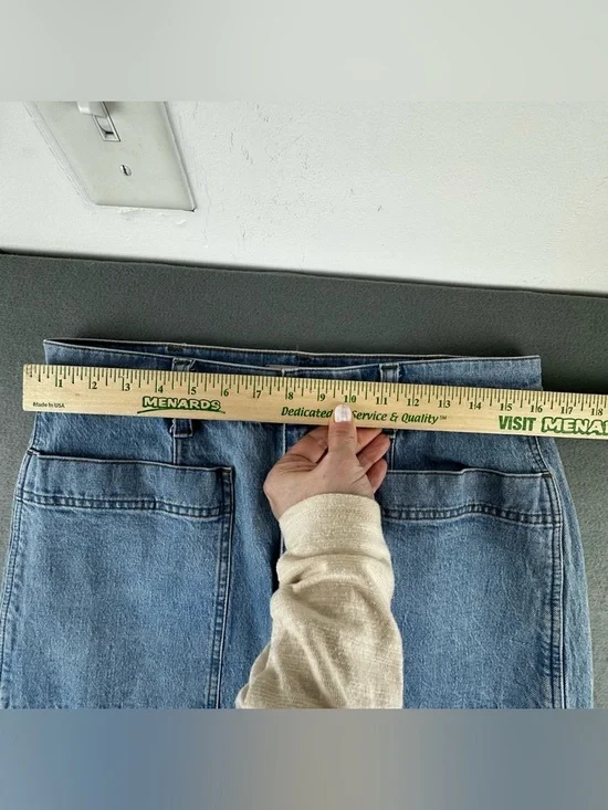 Madewell Size 30 Denim Midi Skirt Light Wash Rigid Flare Front Slit - Picture 5 of 8